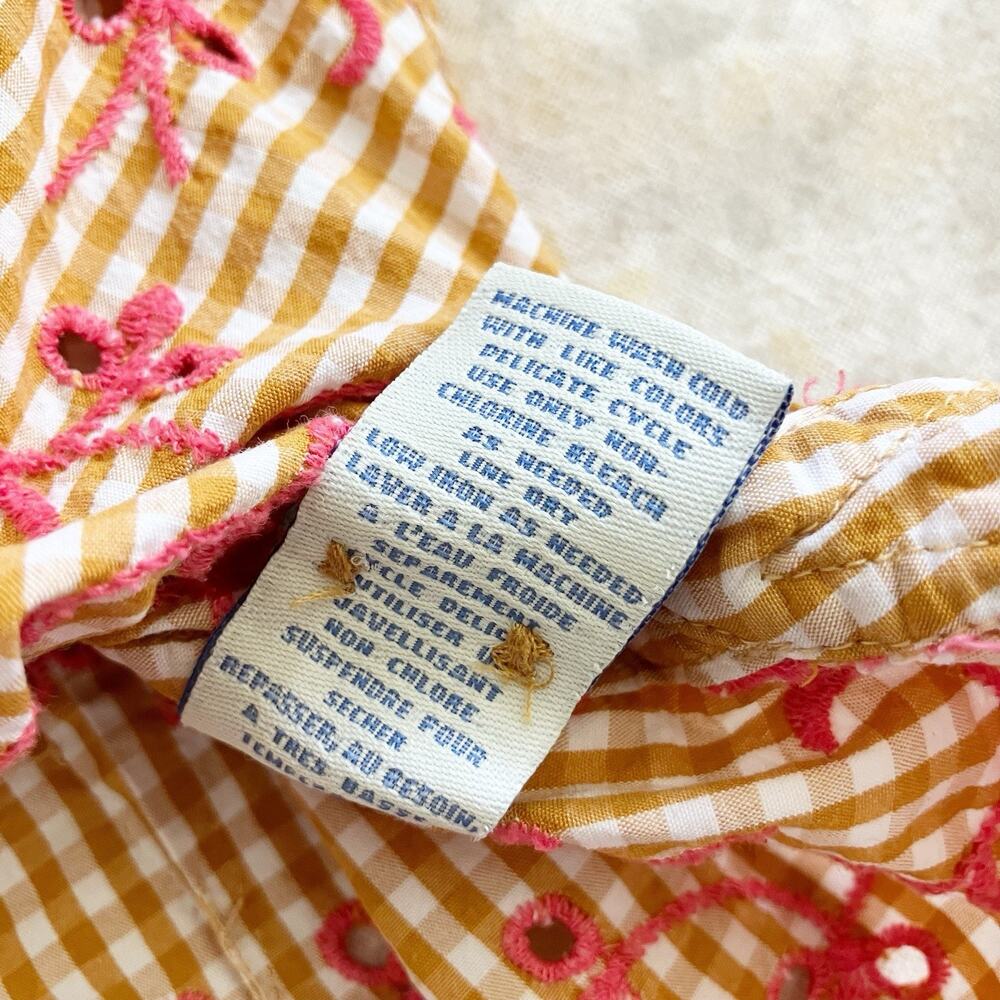 Anthropologie Odille 4 Eyelet Gingham Blouse Button Front Long Sleeve Orange Red - Picture 7 of 7